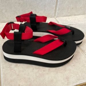 Teva Platform Sandals, red/black. Size 7